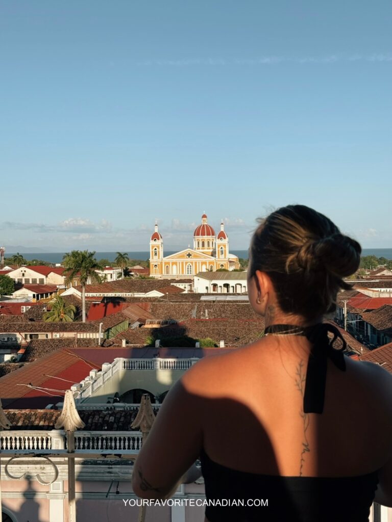 Granada Nicaragua colorful colonial city skyline with cathedral