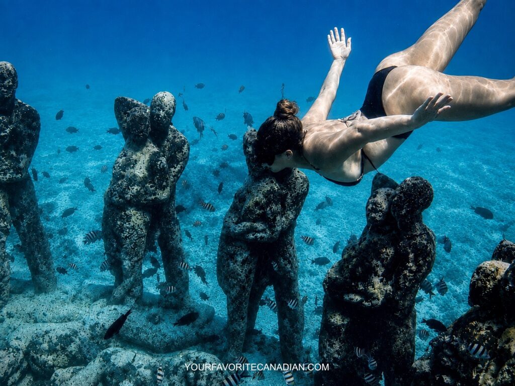 Snorkeling at the underwater statues near Gili Air, Indonesia